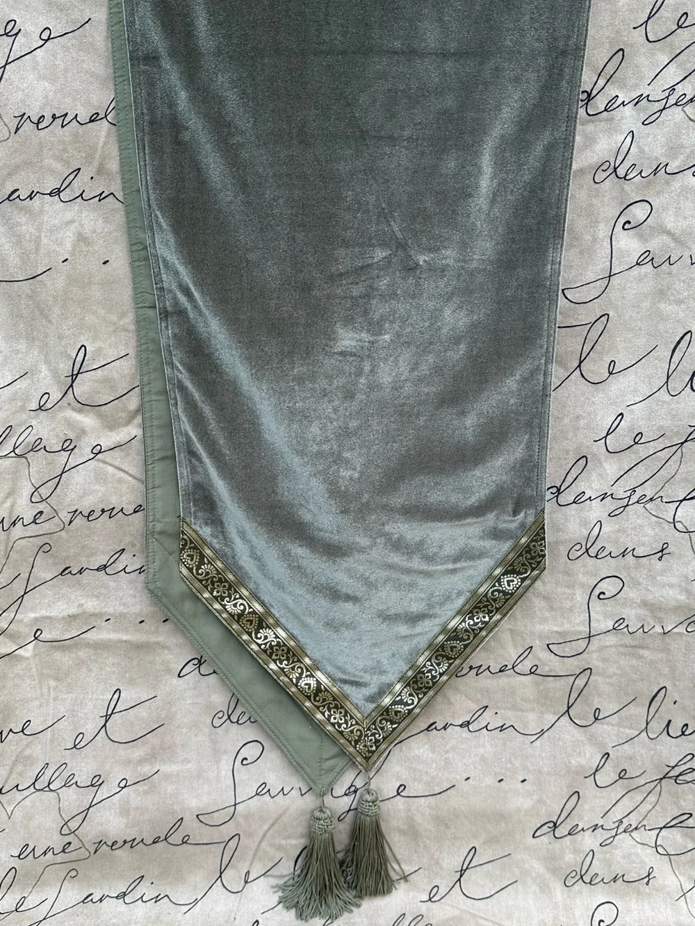 Green Vintage Velvet Velour Table Runner